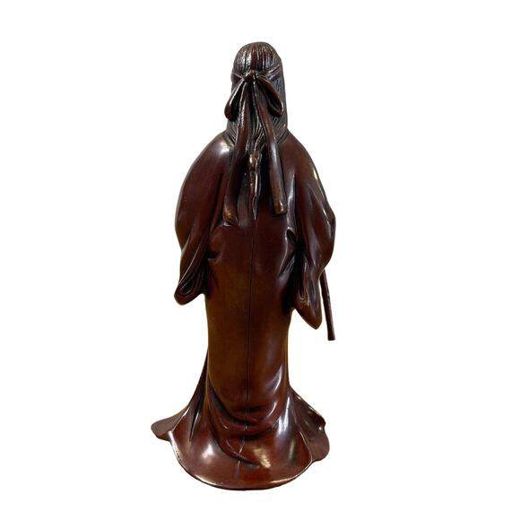 Vintage Japanese Noh Theater Bronze Uba Takasago Woman Figure w/ Broom 7" - Picture 5 of 9